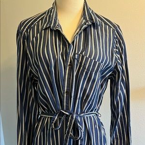 GAP LONG SLEEVE TIE WAIST DRESS SIZE M BLUE AND CREAM